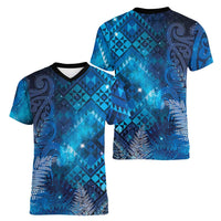 Aotearoa Taniko Matariki Women V-Neck T-Shirt Cosmic Blue