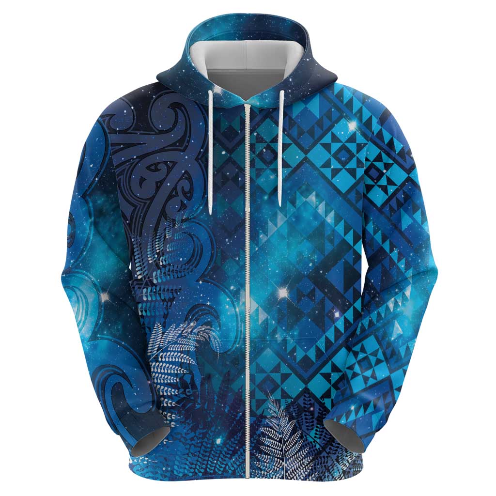 Aotearoa Taniko Matariki Zip Hoodie Cosmic Blue LT7 - Polynesian Pride