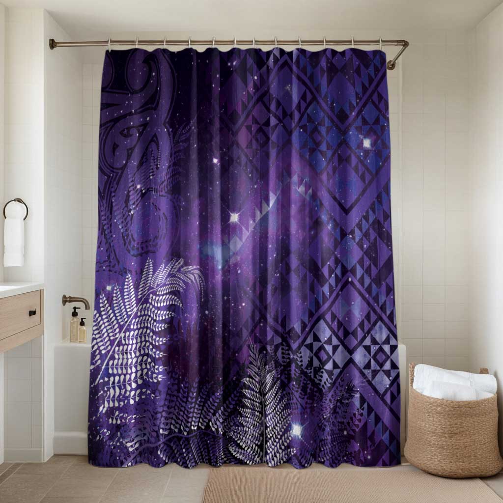 Aotearoa Taniko Matariki Bathroom Set Cosmic Violet LT7 Shower Curtain Only Purple - Polynesian Pride