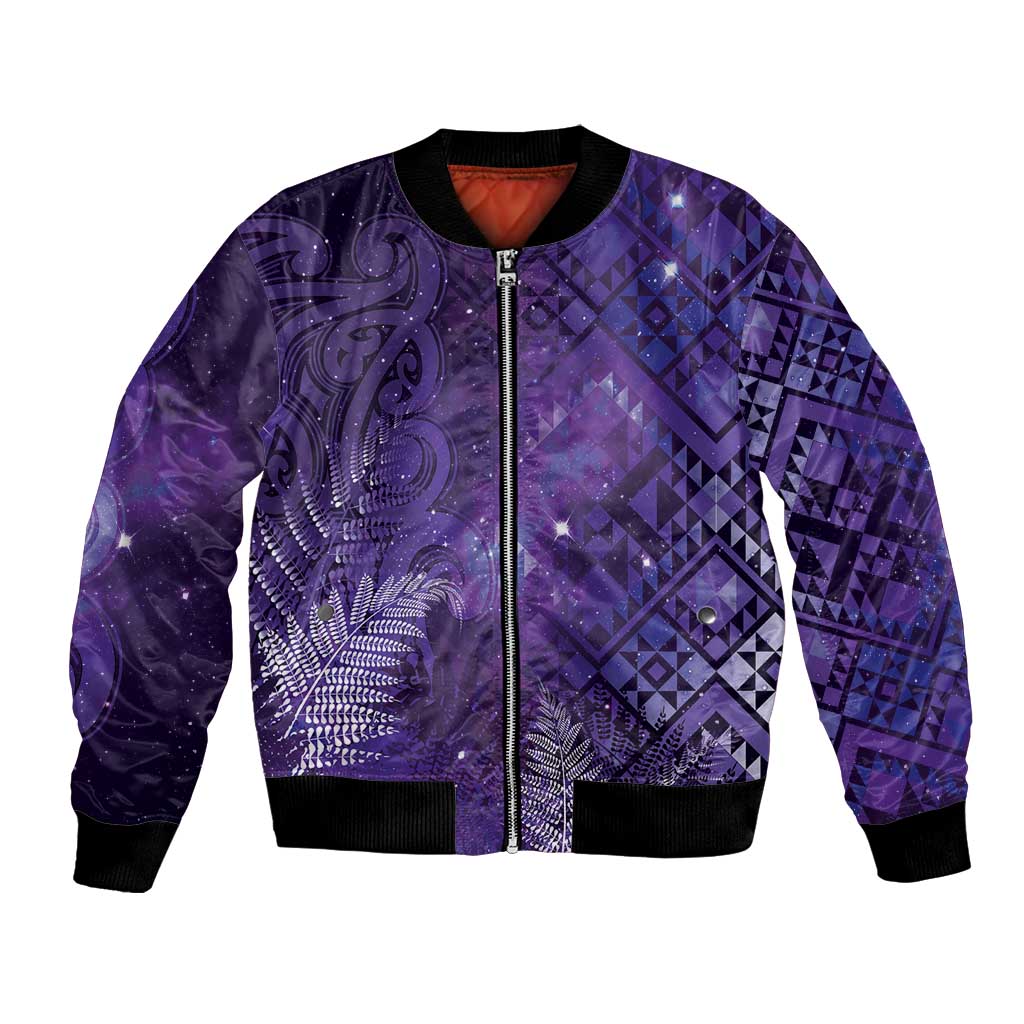Aotearoa Taniko Matariki Bomber Jacket Cosmic Violet LT7 Unisex Purple - Polynesian Pride