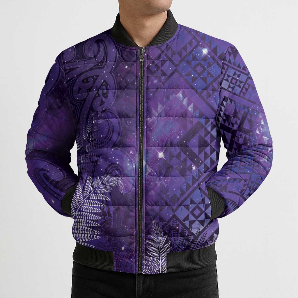 Aotearoa Taniko Matariki Bomber Puffer Jacket Cosmic Violet LT7 - Polynesian Pride