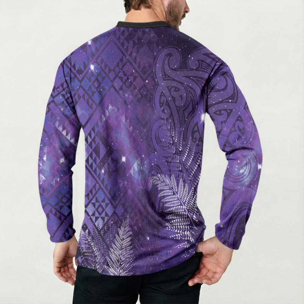 Aotearoa Taniko Matariki Button Sweatshirt Cosmic Violet LT7 - Polynesian Pride