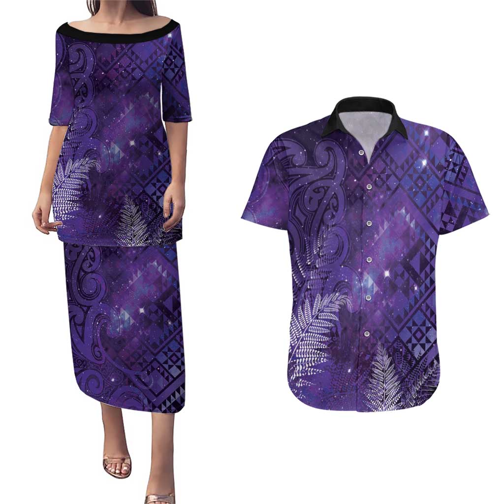 Aotearoa Taniko Matariki Couples Matching Puletasi and Hawaiian Shirt Cosmic Violet LT7 Purple - Polynesian Pride