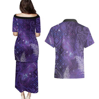 Aotearoa Taniko Matariki Couples Matching Puletasi and Hawaiian Shirt Cosmic Violet LT7 - Polynesian Pride