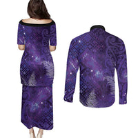 Aotearoa Taniko Matariki Couples Matching Puletasi and Long Sleeve Button Shirt Cosmic Violet LT7 - Polynesian Pride