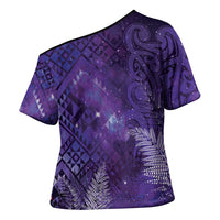 Aotearoa Taniko Matariki Cross Shoulder Shirt Cosmic Violet LT7 - Polynesian Pride