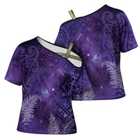 Aotearoa Taniko Matariki Cross Shoulder Shirt Cosmic Violet LT7 - Polynesian Pride