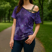 Aotearoa Taniko Matariki Cross Shoulder Shirt Cosmic Violet LT7 - Polynesian Pride