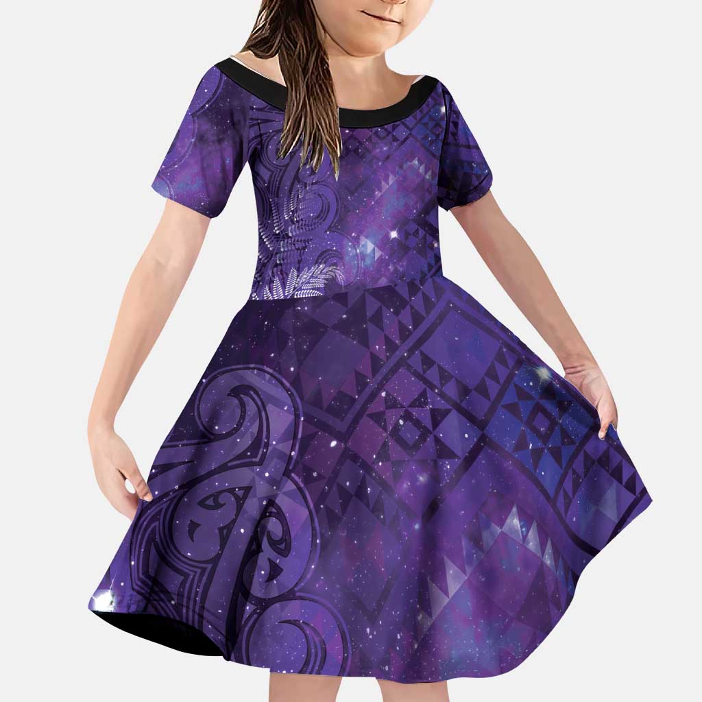 Aotearoa Taniko Matariki Family Matching Long Sleeve Bodycon Dress and Hawaiian Shirt Cosmic Violet