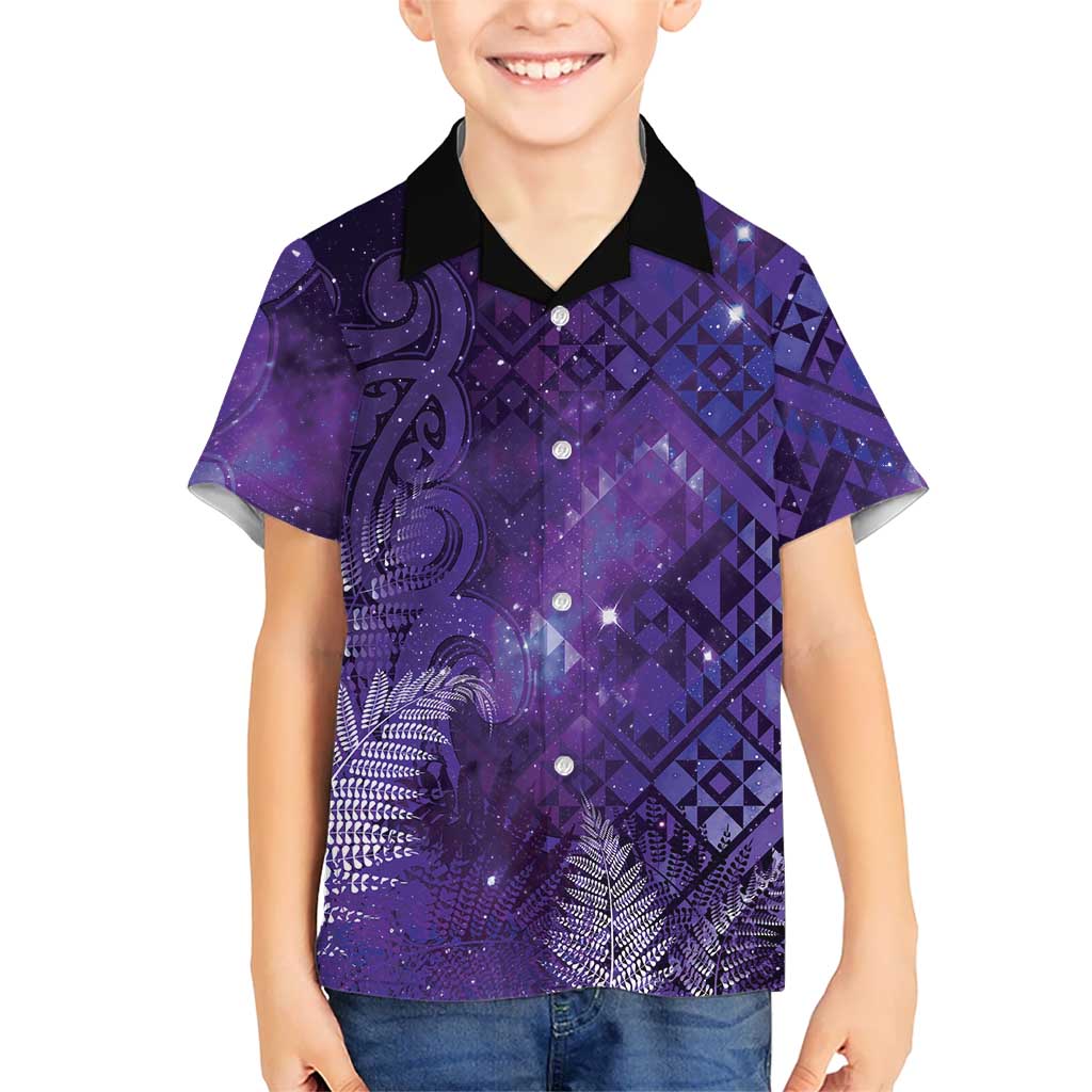 Aotearoa Taniko Matariki Family Matching Off The Shoulder Long Sleeve Dress and Hawaiian Shirt Cosmic Violet