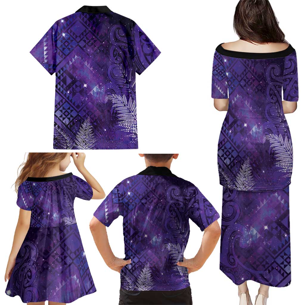 Aotearoa Taniko Matariki Family Matching Puletasi and Hawaiian Shirt Cosmic Violet LT7 - Polynesian Pride