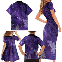 Aotearoa Taniko Matariki Family Matching Short Sleeve Bodycon Dress and Hawaiian Shirt Cosmic Violet