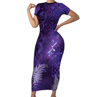 Aotearoa Taniko Matariki Family Matching Short Sleeve Bodycon Dress and Hawaiian Shirt Cosmic Violet