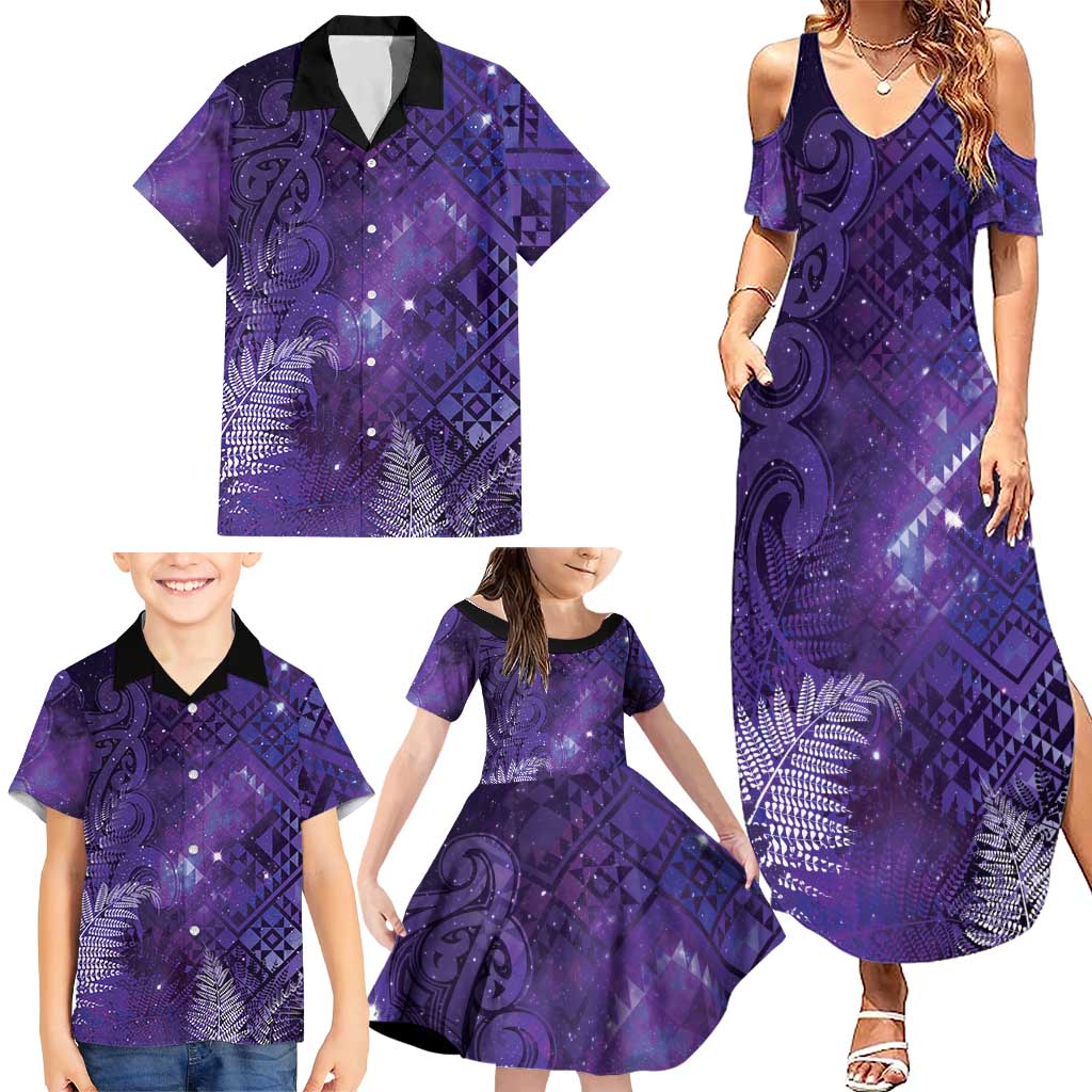 Aotearoa Taniko Matariki Family Matching Summer Maxi Dress and Hawaiian Shirt Cosmic Violet LT7 - Polynesian Pride