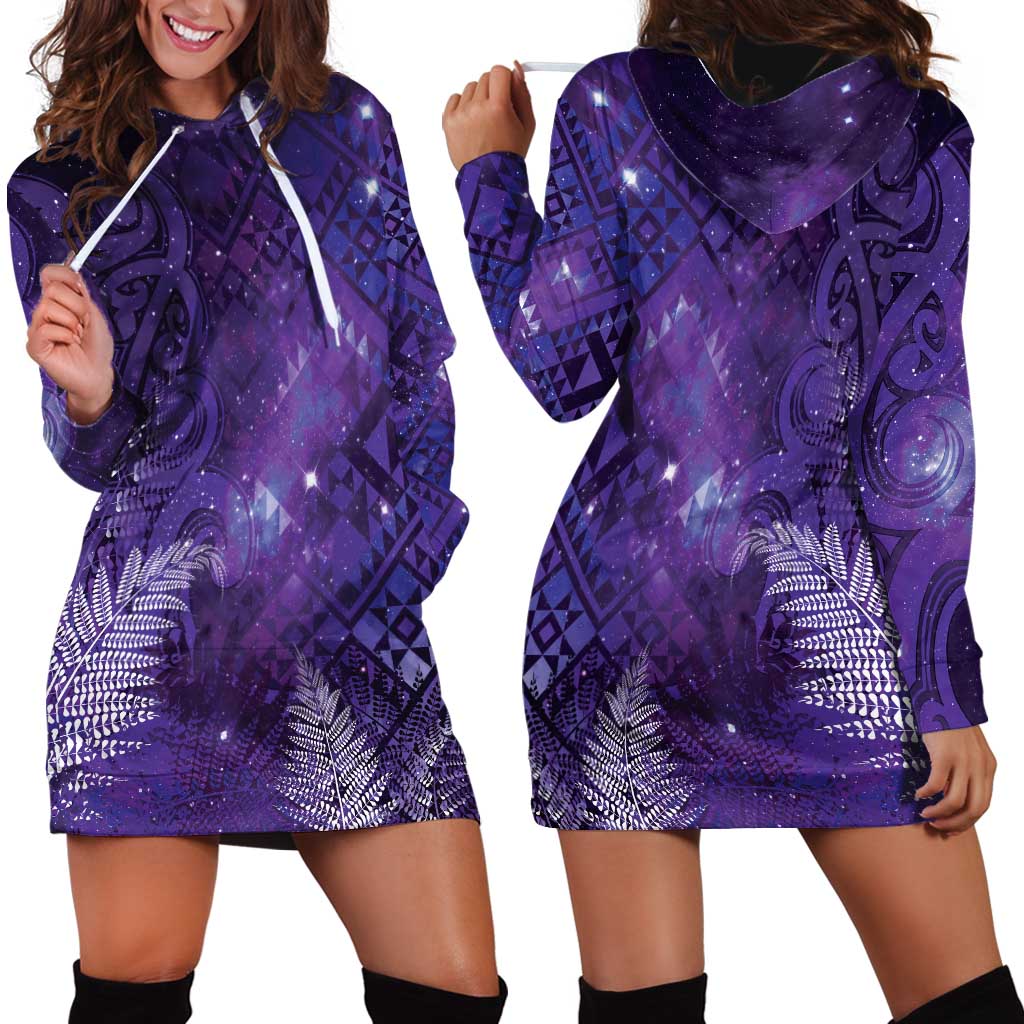 Aotearoa Taniko Matariki Hoodie Dress Cosmic Violet