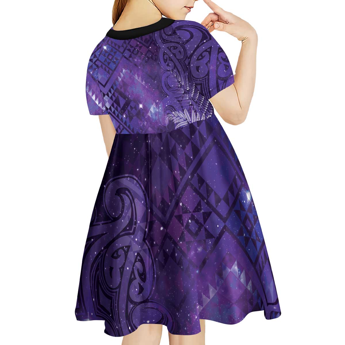 Aotearoa Taniko Matariki Kid Short Sleeve Dress Cosmic Violet LT7 - Polynesian Pride