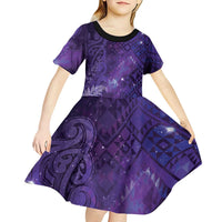 Aotearoa Taniko Matariki Kid Short Sleeve Dress Cosmic Violet LT7 - Polynesian Pride