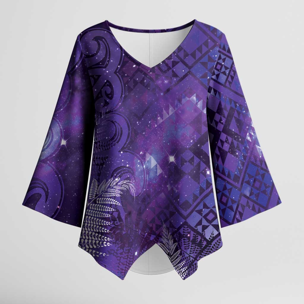 Aotearoa Taniko Matariki Kimono Sleeve Blouse Cosmic Violet LT7 Female Purple - Polynesian Pride