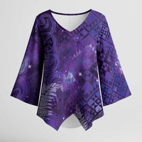 Aotearoa Taniko Matariki Kimono Sleeve Blouse Cosmic Violet LT7 Female Purple - Polynesian Pride