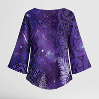 Aotearoa Taniko Matariki Kimono Sleeve Blouse Cosmic Violet LT7 - Polynesian Pride