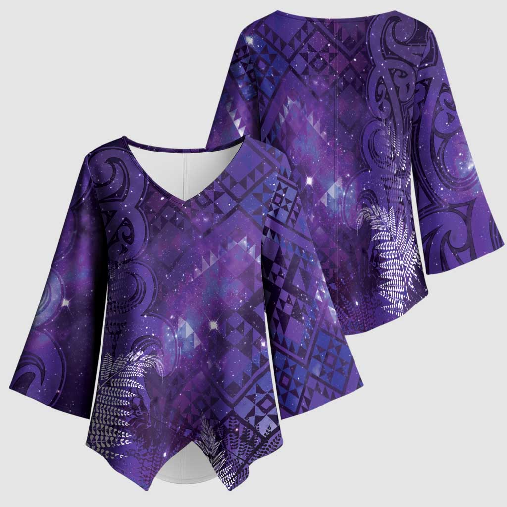 Aotearoa Taniko Matariki Kimono Sleeve Blouse Cosmic Violet LT7 - Polynesian Pride