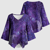 Aotearoa Taniko Matariki Kimono Sleeve Blouse Cosmic Violet LT7 - Polynesian Pride