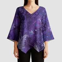 Aotearoa Taniko Matariki Kimono Sleeve Blouse Cosmic Violet LT7 - Polynesian Pride