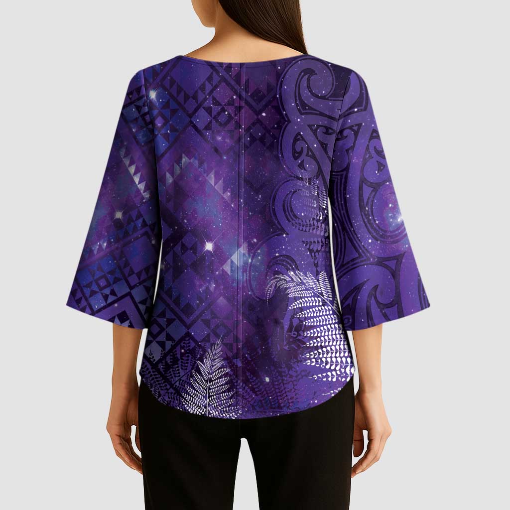 Aotearoa Taniko Matariki Kimono Sleeve Blouse Cosmic Violet LT7 - Polynesian Pride