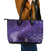 Aotearoa Taniko Matariki Leather Tote Bag Cosmic Violet LT7 - Polynesian Pride