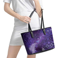 Aotearoa Taniko Matariki Leather Tote Bag Cosmic Violet LT7 - Polynesian Pride