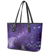 Aotearoa Taniko Matariki Leather Tote Bag Cosmic Violet LT7 - Polynesian Pride