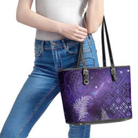 Aotearoa Taniko Matariki Leather Tote Bag Cosmic Violet LT7 - Polynesian Pride
