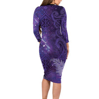 Aotearoa Taniko Matariki Long Sleeve Bodycon Dress Cosmic Violet LT7 - Polynesian Pride