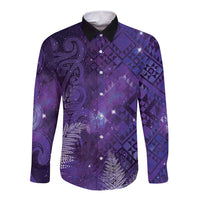 Aotearoa Taniko Matariki Long Sleeve Button Shirt Cosmic Violet LT7 Unisex Purple - Polynesian Pride