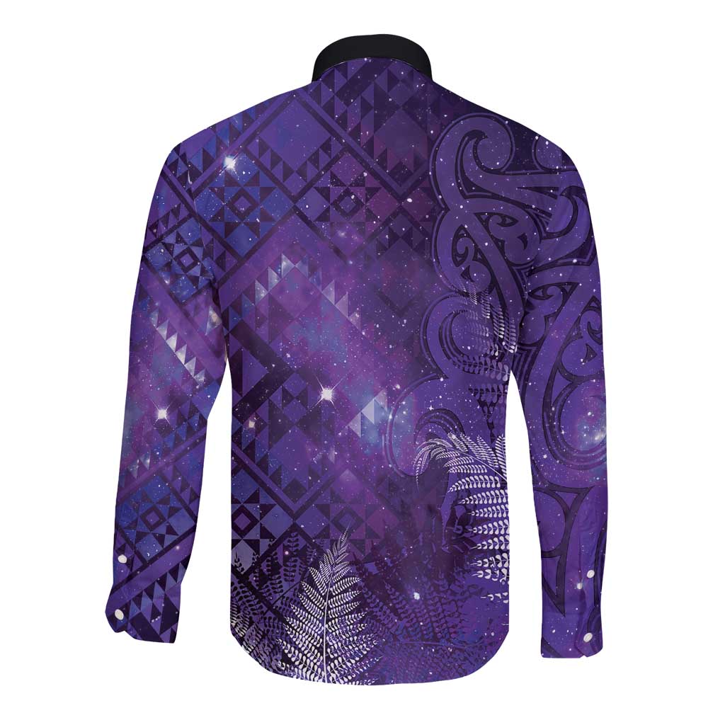 Aotearoa Taniko Matariki Long Sleeve Button Shirt Cosmic Violet LT7 - Polynesian Pride