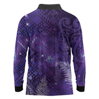 Aotearoa Taniko Matariki Long Sleeve Polo Shirt Cosmic Violet LT7 - Polynesian Pride