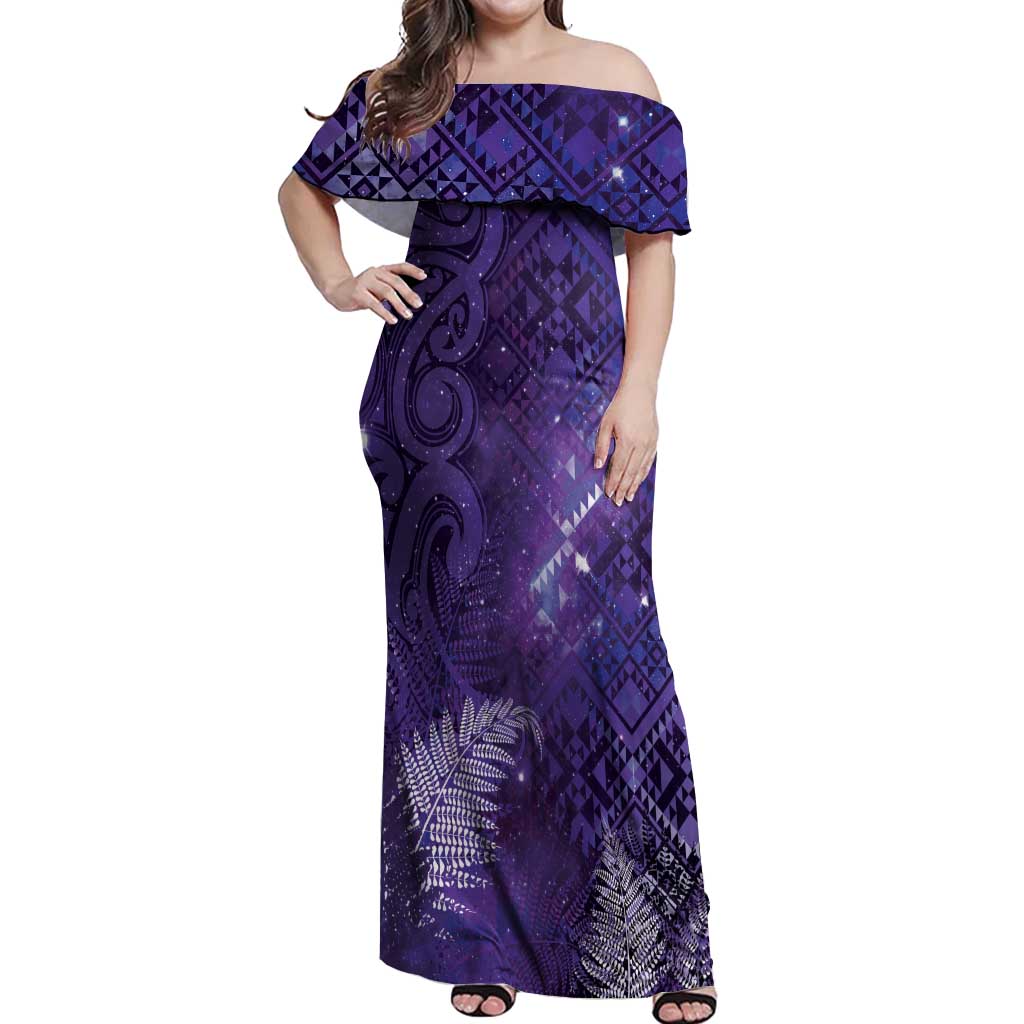 Aotearoa Taniko Matariki Off Shoulder Maxi Dress Cosmic Violet LT7 Women Purple - Polynesian Pride