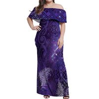 Aotearoa Taniko Matariki Off Shoulder Maxi Dress Cosmic Violet LT7 Women Purple - Polynesian Pride