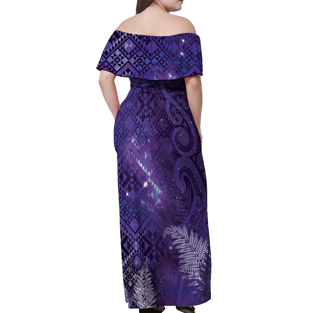 Aotearoa Taniko Matariki Off Shoulder Maxi Dress Cosmic Violet LT7 - Polynesian Pride
