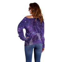 Aotearoa Taniko Matariki Off Shoulder Sweater Cosmic Violet LT7 - Polynesian Pride
