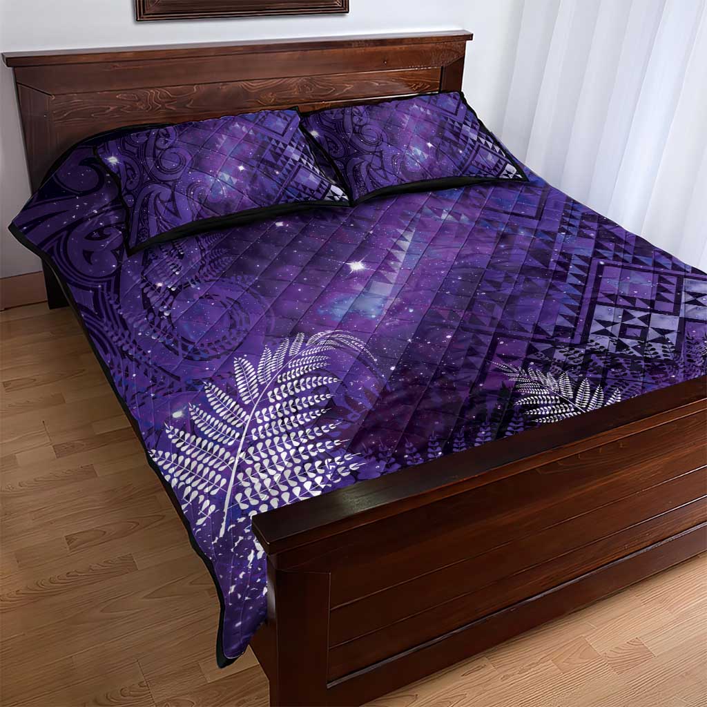 Aotearoa Taniko Matariki Quilt Bed Set Cosmic Violet