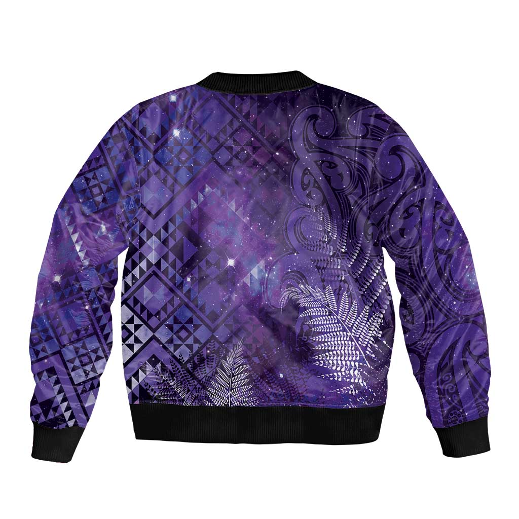 Aotearoa Taniko Matariki Sleeve Zip Bomber Jacket Cosmic Violet LT7 - Polynesian Pride