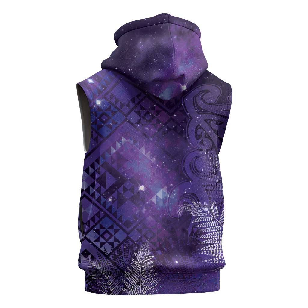 Aotearoa Taniko Matariki Sleeveless Hoodie Cosmic Violet LT7 - Polynesian Pride
