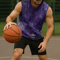Aotearoa Taniko Matariki Sleeveless Hoodie Cosmic Violet LT7 - Polynesian Pride
