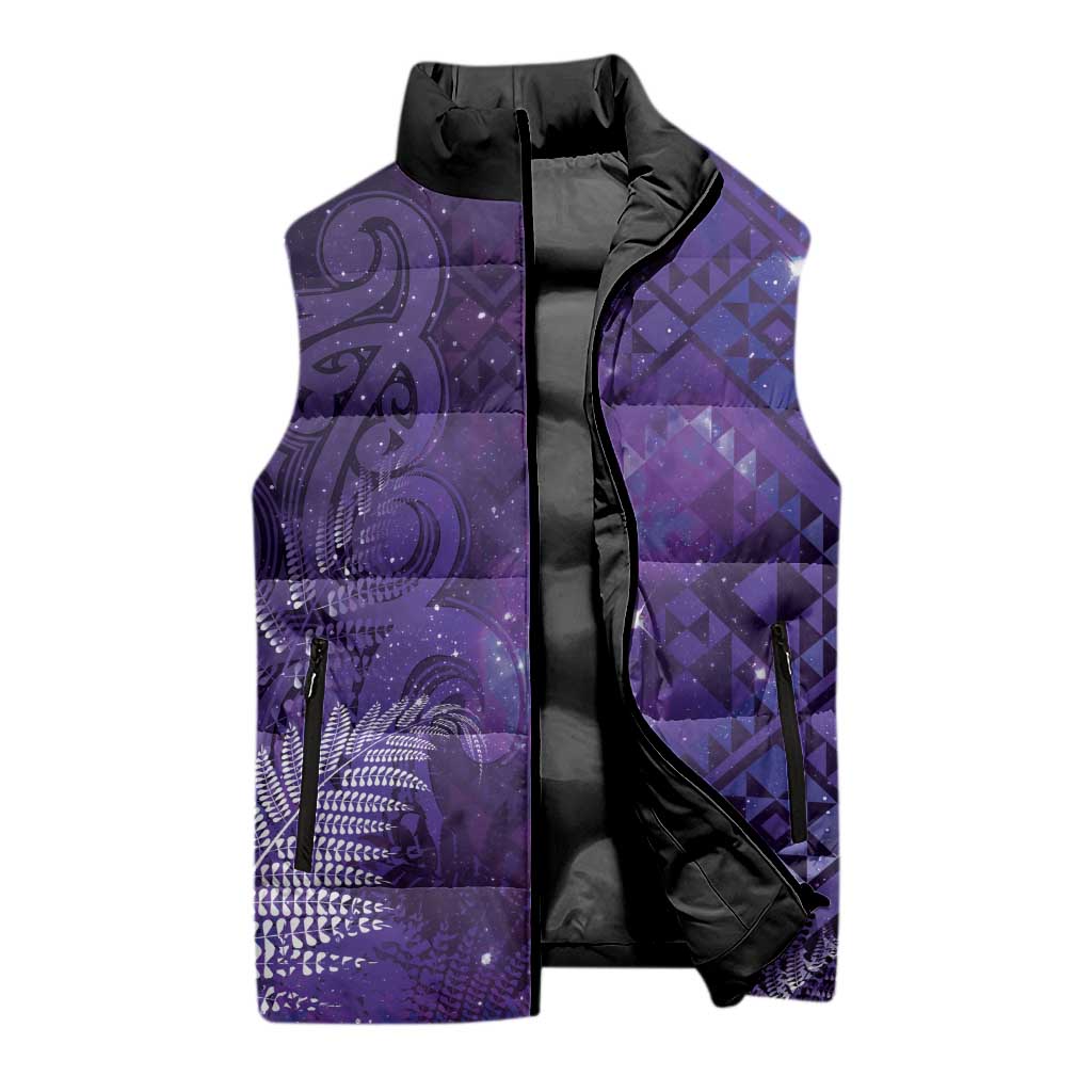 Aotearoa Taniko Matariki Sleeveless Puffer Jacket Cosmic Violet LT7 - Polynesian Pride