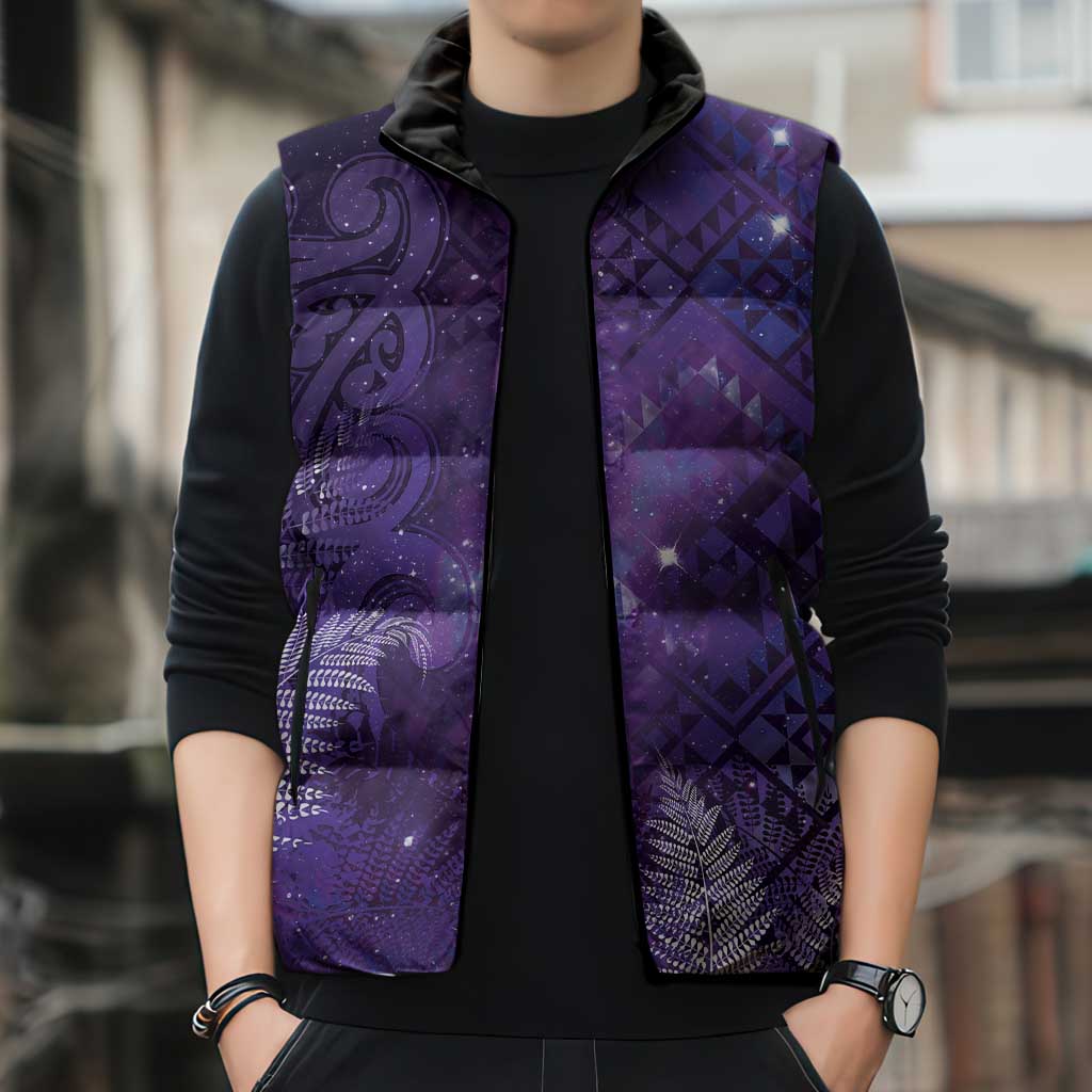 Aotearoa Taniko Matariki Sleeveless Puffer Jacket Cosmic Violet LT7 - Polynesian Pride