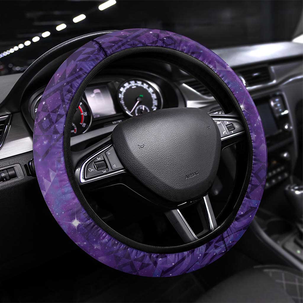 Aotearoa Taniko Matariki Steering Wheel Cover Cosmic Violet LT7 Universal Fit Purple - Polynesian Pride