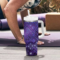 Aotearoa Taniko Matariki Tumbler With Handle Cosmic Violet LT7 - Polynesian Pride