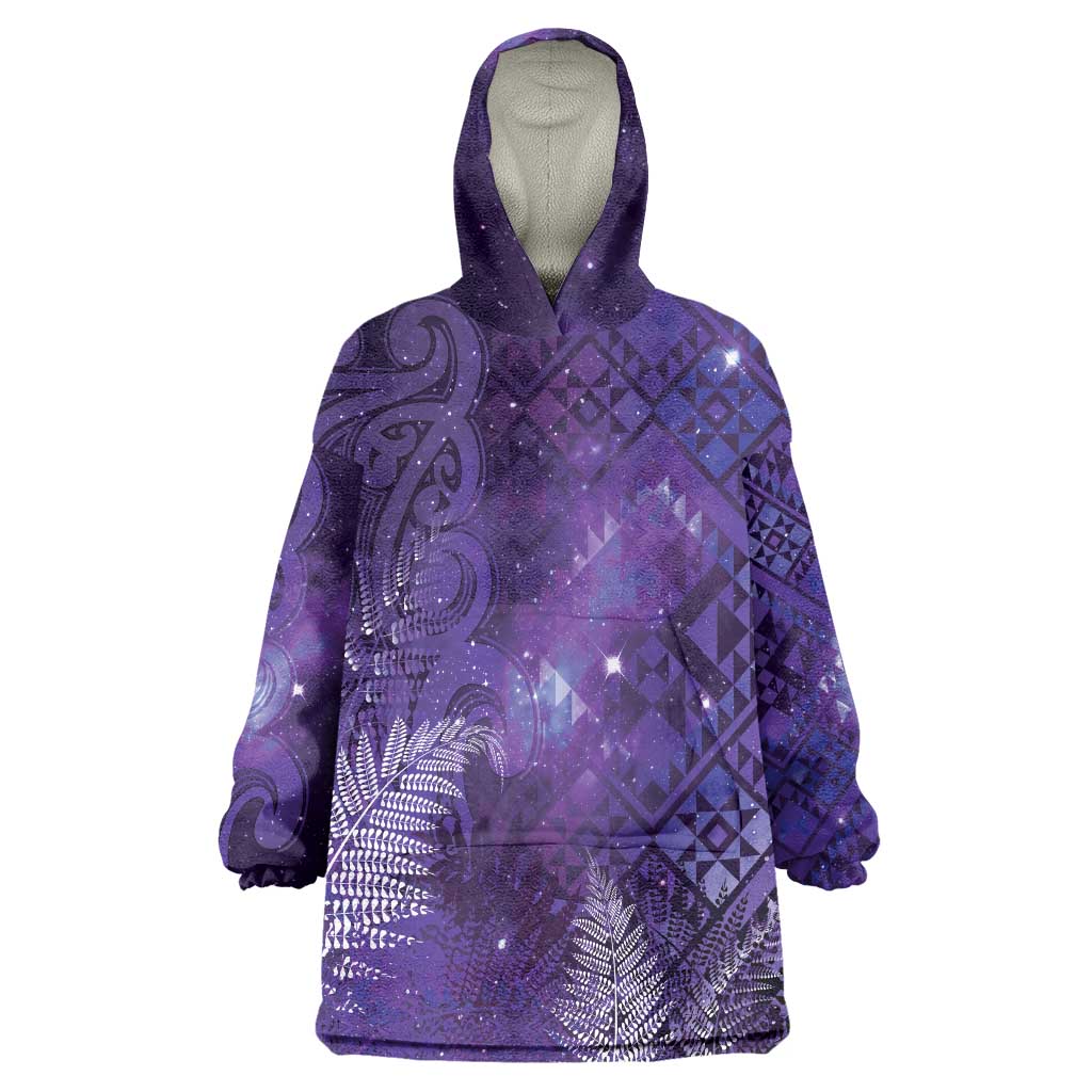 Aotearoa Taniko Matariki Wearable Blanket Hoodie Cosmic Violet LT7 One Size Purple - Polynesian Pride