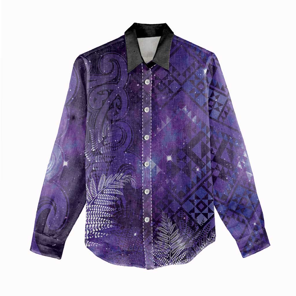 Aotearoa Taniko Matariki Women Casual Shirt Cosmic Violet LT7 - Polynesian Pride